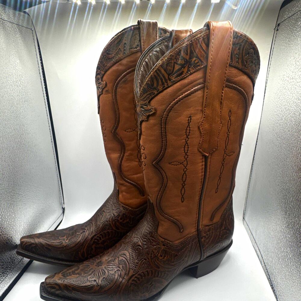 Texas Country Hand Tooled Leather Cowboy Boots Size 10
